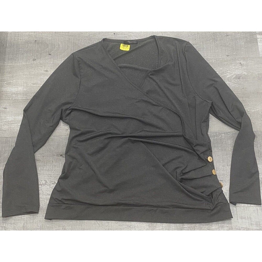 Love U Dear Women Sz 3XL  Long-Sleeve V Neck Shirt rouched side buttoned gray